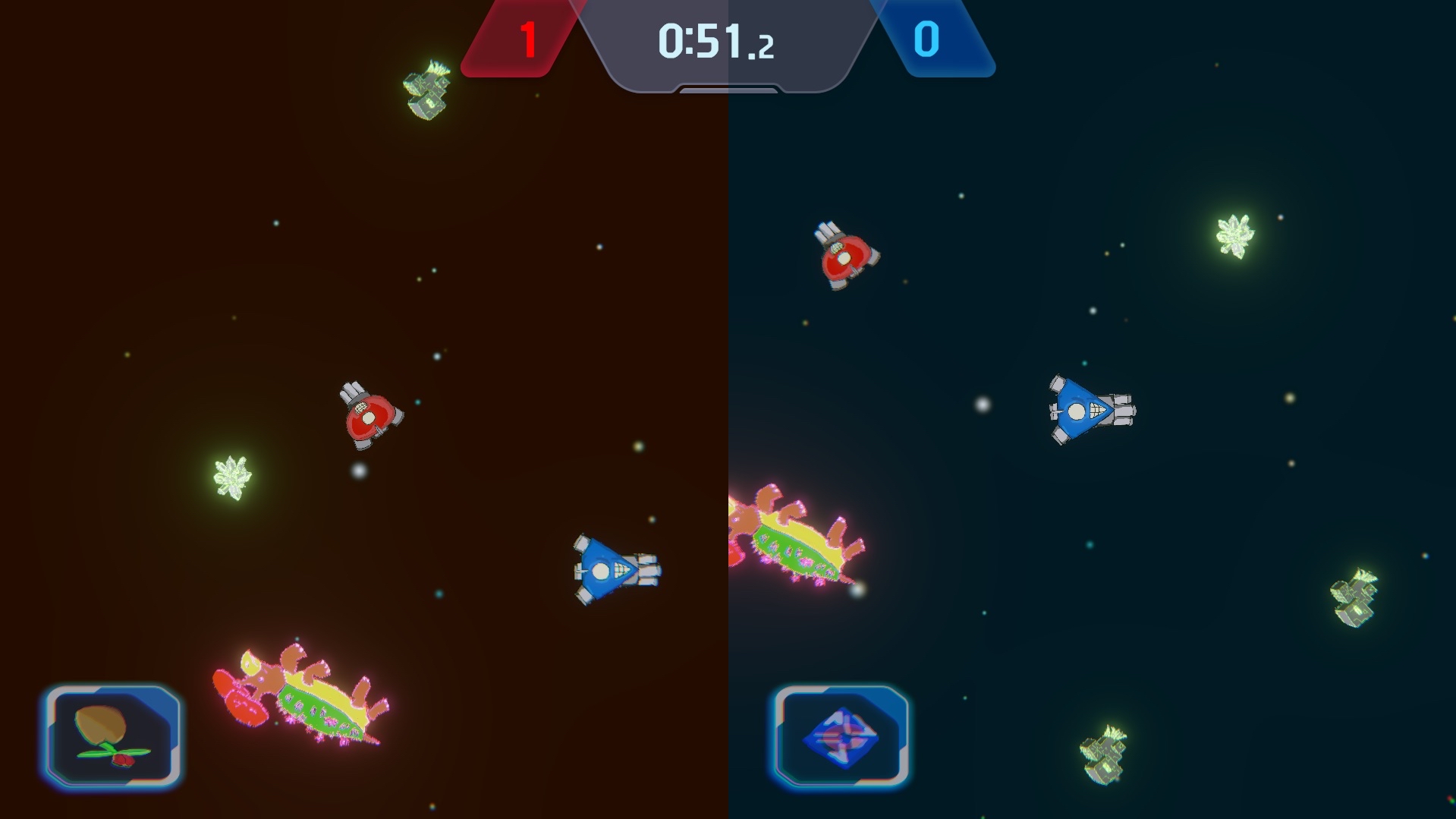 Screen shot of space ship shooting asteroids